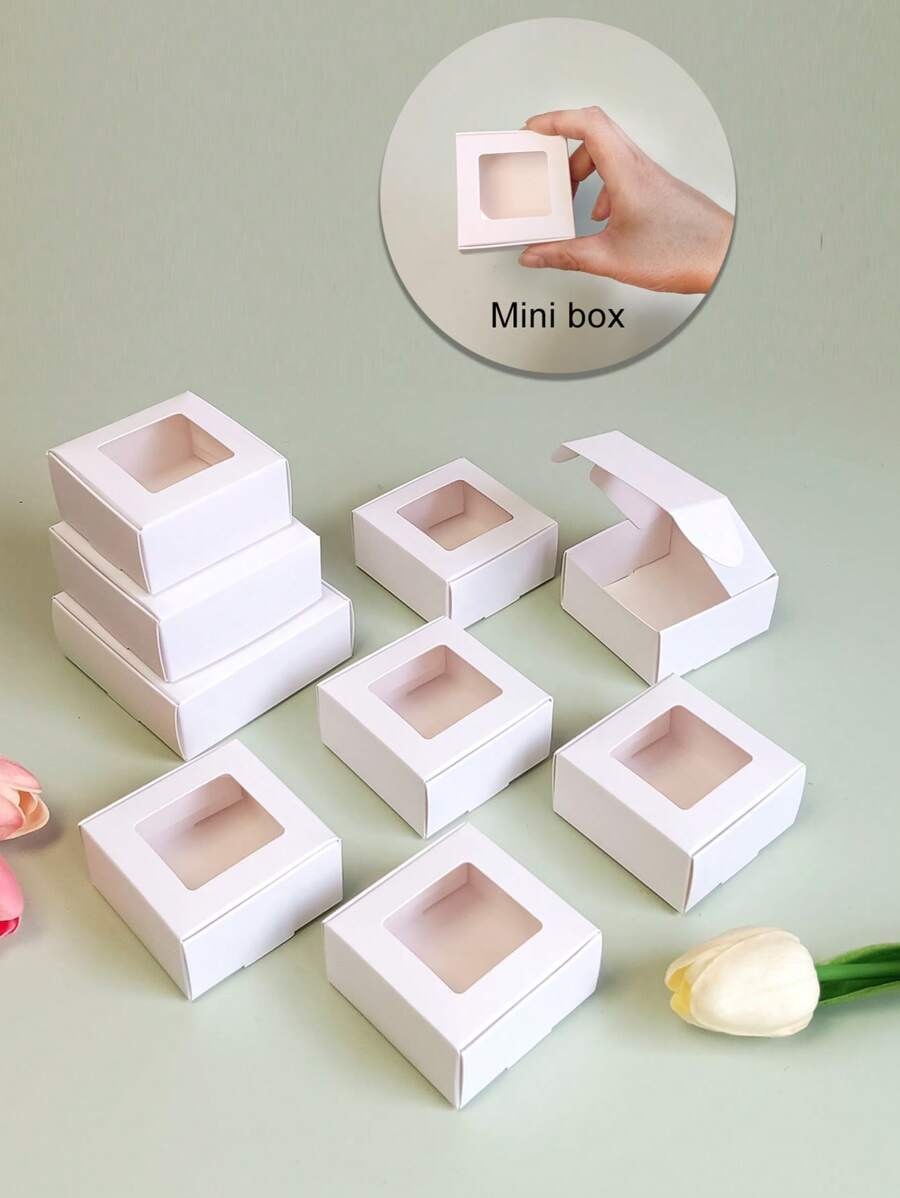 10pcs White Small Size Gift Boxes With Clear Window, Suitable For Jewelry, Soap, Candy, Handmade Items, Decorative Flat Loose Packing Boxes, Great For Gifts, Crafts, Weddings, Bridal Showers