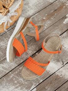 WRCVS Sandal nữ màu trắng có quai, đế xuồng dày dặn kiểu bohemian, thích hợp cho kỳ nghỉ hè, đi du lịch, cần thiết cho chuyến đi. - trái cam - Xem 6