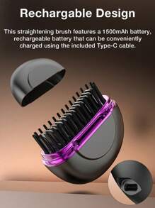 GENAI Mini Portable Wireless Hair Straightening Brush, Compact Negative Ion Hair Straightener, Long-Lasting Heated Brush, Lightweight & Compact, Anti-Scald Design, Up To 20 Minutes Usage After Full Charge - Multicolor - View 7