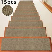 7/15pcs 19*45cm Rectangular Non-Slip Stair Treads, Plain, Self-Adhesive Anti-Slip Stair Mats, Suitable For Wooden Steps - 22x70cm Indoor Peel And Stick Carpet, Durable Stair Pads, Suitable For Elderly, Pets And Families, Relieve Foot Pressure - Multicolor - View 24