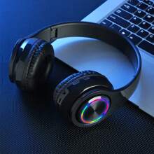 AXNEN Luminous Wireless Headphones With Colorful LED Lights, Foldable Over-Ear Design, Built-In Mic, FM & SD Card Slot - Perfect For School, Travel, And Gifts