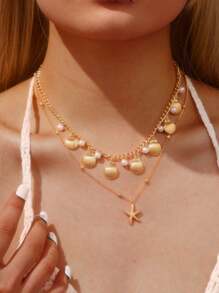Collar colgante de moda de verano para mujer con colgante de metal con forma de estrella de mar y concha, joyería de uso diario y para citas, de alta gama y versátil