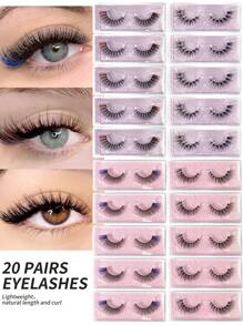 MAGEFY 20 Pairs Cat Eyelashes, Colorful Eyelashes, Fluffy Mink Fur Eyelashes, Pink Tail, 8D Eye-Catching Eyelashes,Color Mixed False Eyelash Eyes Lightweight, Skin-Friendly, Easy On The Eyes, No Burdens,Lengthen And Enlarge Your Eyes, Reusable, Perfect For Daily Or Commuting Makeup, Portable, No Awkwardness When Worn On - 彩色 - 查看 11