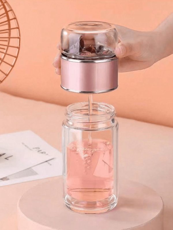 1 Glas Wasserflasche mit Einweichvorrichtung, Doppelwandiges Trinkglas, tragbarer Trinkbecher, Reiseausrüstung, Geburtstagsgeschenk, Valentinstag Geschenk, für Freundin, Freund, Mitschüler
