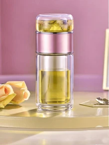 1 Glass Water Bottle With Soaking Device, Double-Layer Glass Cup, Portable Drinking Cup, Travel Equipment, Birthday Gift, Valentine's Day Gift, Gift For Girlfriend, Boyfriend, Classmate, Teacher Gift, Christmas Gift, Back To School Supplies, Classroom Water Cup, Student Dormitory Essentials.