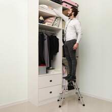 SONGMICS Ladder, 3 Step Ladder, Aluminium Ladder With 3 Non-Slip Steps, Multi-Purpose, Max. Load Capacity 150 Kg - Silver - View 2