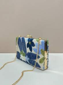 Bolso de embrague de noche bordado con lentejuelas con flores (diseño aleatorio, única pieza), elegante y exquisita cartera de moda para mujer con cadena de metal, apta para fiesta, boda, baile de graduación, Halloween, carnaval, bolso bandolera colorido