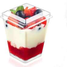 100 piezas de copas cuadradas para mouse con y sin tapas, tazas para postres, gelatinas, pasteles, para fiestas, bodas, al aire libre, yogurt, repostería, aperitivos, frutas y pudines