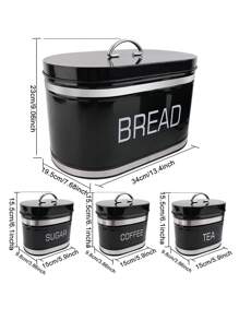 NYKAINMAN 4-teiliges Set aus Brot, Tee, Kaffee, Zucker, Aufbewahrungsgläser, Küchen Vorratsdose mit Verschluss - Schwarz - Übersicht 13