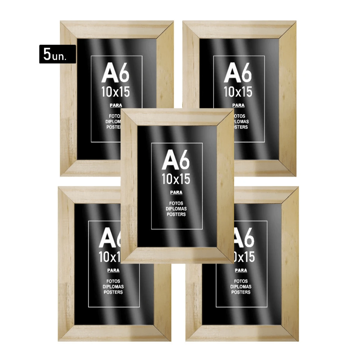 Kit 5 Photo Frames 10x15 Natural A6 With Glass Or Acetate Wall Living Room Bedroom Decoration - 自然的 - 查看 1