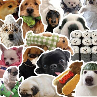 50pcs Cute Dog Expression Sticker Pack, PVC Material Cartoon Decor Stickers For Scrapbook, Notebook, Laptop, Luggage, Guitar, Cup, Phone Case, DIY, Stationery, Back To School