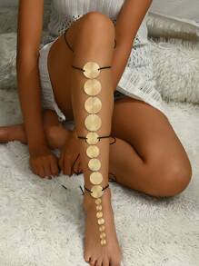 1 件夏季女士趾环赤脚凉鞋波西米亚风格时尚金属几何腿链首饰 - Golden - 查看 1