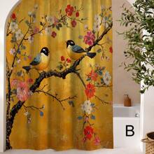 1pc Printed Waterproof Bathroom Shower Curtain With 12 Plastic Hooks, Machine Washable, Bathroom Divider, Bathtub Curtain, Bathroom Decor Window Curtain Bathroom Accessories