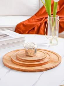 1pc Wooden Round Bamboo Tea Cup, Water Cup, Fruit, Cake Plate Tray - Multicolor - View 5