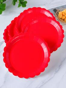 Platos de papel desechables con pétalos rojos de 7/9 pulgadas, suministros para fiestas, platos de fiesta desechables, decoraciones para fiestas, reuniones de fiestas de cumpleaños, fiestas de regalos, decoraciones de eventos de celebración - Rojo - Ver 6