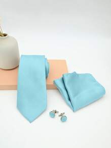 1 套男士 8 厘米纯色提花领带、口袋巾、袖扣 3 件套、正装颈部配饰套装 - 彩色 - 查看 16