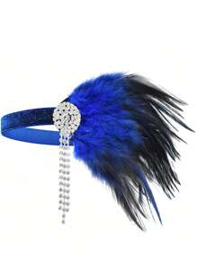D EXCEED 1PC 1920s Women's Halloween Racing Club Artificial Feather Hair Accessories Bridal Makeup Ball Dinner Performance Diamond Tassel Hair Accessories Valentine's Day Gift - Multicolor - View 13