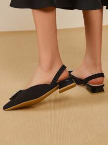Summer New Fashion High Heel Shoes Rhinestone Closed Toe Backless Low-Heel Sandals In Stock - Black - View 5
