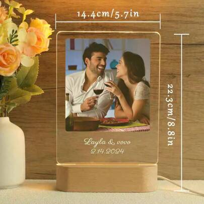 Luz nocturna conmemorativa personalizada de acrílico creativo con foto de pareja, regalo de cumpleaños para el Día de la Madre, para cumpleaños, para el Día del Padre, para graduación, para bodas, para inauguración de la casa, sala de estar, dormitorio, oficina, salón de té, hogar, baño, comedor, Día de San Valentín, decoración de Día de San Valentín, para novio