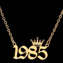 1pc Stainless Steel Year Engraved Necklace, Commemorative Unique Date, Birthday Crown Pendant Necklace, Birthday Gift, Elegant Minimalist Numeric Choker Collar Pendant Necklace