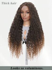 28 英寸女士超长假发，小卷波浪蜜棕色和黑色合成假发，耐热，蓬松浓密，适合日常使用、婚礼和派对