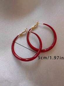 Luxury Vintage Red Enamel Splash Circle Earrings High-End Feel Exaggerated Large Ear Circle Autumn Winter Arrival - Red - View 5