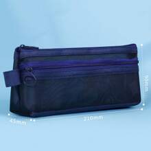 1 Pc Large Grid Mesh Pencil Case Compartment Pen Bag Clear Handheld Multifunction Pencil Pouch Stationery Transparent Makeup Bag - Multicolor - View 13