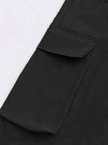 Women's Y2K Style Solid Color Thin Breathable Flap Pocket Straight Leg Cargo Pants, Suitable For Outdoor Sports And Casual Wear, Spring/Summer/Autumn New Elastic High Waist Trousers - Black - View 5