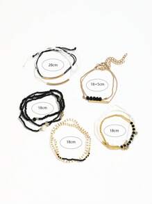 12pcs/Set Handmade Black Crystal Look Fashion Bracelets Set, Beads Woven Faux Pearl Bracelet Set For Women