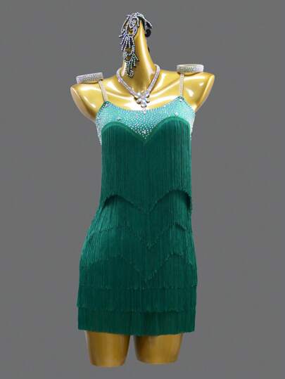 ABC Dancing 新款女士和女孩拉丁舞裙，舞蹈流苏服装，适合舞台表演、舞厅派对、比赛