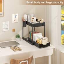 Organizador de fregadero negro con 1 cajón, adecuado para almacenamiento en gabinetes de baño y cocina, cesta de almacenamiento, estantería deslizable multifuncional de plástico ABS, organizador de hogar, se adapta a espacios pequeños