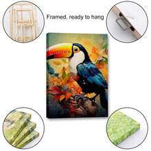 1 Piece Home Wall Decor Framed Canvas Colorful Toucans Birds Pattern Canvas Wall Art Paintings For Living Room - Canvas Framed Print Wall Artworks Bedroom Decoration Office Wall Decor