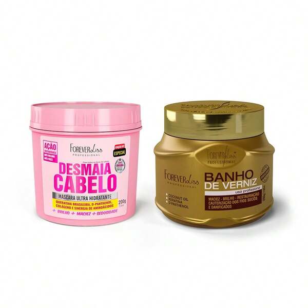 FOREVER LISS Kit Máscara Desmaia Cabelo 200g e Máscara Banho de Verniz 250g