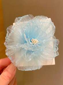 1pc Girls Floral Mesh Princess Hair Clip, Nature Style - Blue - View 7