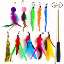 11 件装流苏毛球羽毛替换头可伸缩猫爱好者和猫妈妈爱友好钓鱼竿猫爱好者和猫妈妈爱玩具互动猫/狗爱好者礼物和狗/猫妈妈爱宠物产品猫爱好者和猫妈妈爱