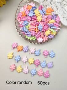 50 件马卡龙色可爱花朵、星星、糖果设计小发夹、青蛙夹、儿童编织发饰 - 彩色 - 查看 15