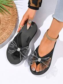 Women's Ditsy Floral Thong Sandals, Korean Style Flat Slippers, Casual Outdoor Slip On Beach Shoes - Black - View 7