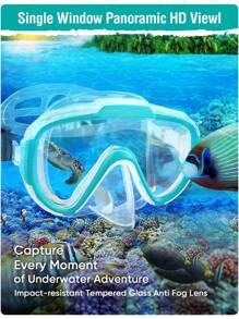 Snorkel Set Adults Snorkeling Gear Anti-Fog Panoramic View Swim Mask Dry Top Snorkel Kit With Carry Bag For - Green - View 9