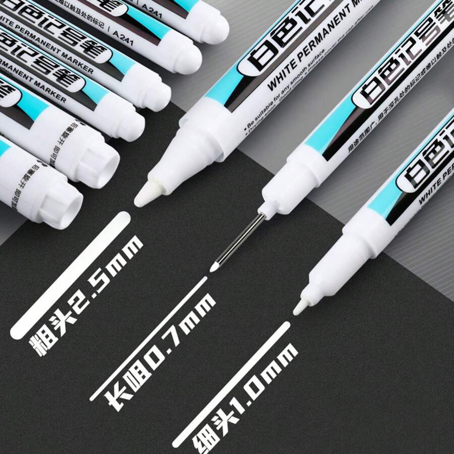 White Marker, Pen Tip (0.7mm, 1mm, 2.5mm), Deep Hole Waterproof MarkerCarpenter's Marker, Perfect For Carpenters, Architects, Builders, Glass, Tires, Notebooks And Art Projects