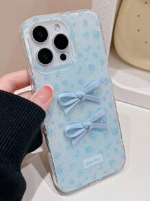 1 pieza Funda de teléfono de silicona suave compatible con iPhone 16, 15, 14, 13 Pro Max con diseño floral, lazo de encaje y brillo