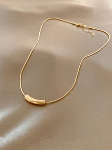 1 Minimalist Gold Smile Small Curved Tube Pendant Necklace - Yellow Gold - View 2