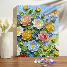 [Vibrant Flowers DIY Painting Kit] 16x20 Inch Vibrant Flowers Design DIY Digital Painting Kit (Adults) - Oil Painting Acrylic Painting Kit, Pre-Printed, With Wooden Frame Art Gift For Home Wall Decoration And Relaxation School Supplies,Back To School