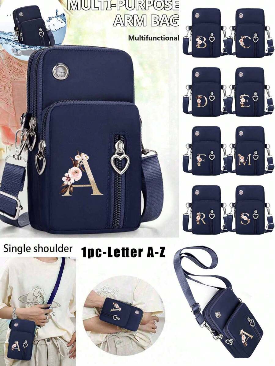 Túi đeo chéo mini màu xanh hải quân dành cho nữ, họa tiết hoa và chữ cái A-Y màu vàng, ví đựng tiền xu dọc dành cho nữ, túi đeo tay thể thao/túi đeo cổ tay khi chạy bộ, túi đựng điện thoại mini đeo chéo thời trang tối giản có lỗ cắm tai nghe, phù hợp cho sinh viên, công sở, kinh doanh, đi làm, văn phòng, kỷ niệm, Ngày Valentine, sinh nhật, Ngày của Mẹ, Ngày Nhà giáo, v.v. - Màu xanh lam - Xem 1