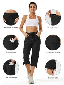 Pantalones capri cargo para mujer, paquete de 2, para senderismo, ligeros, de secado rápido, para exteriores, deportivos, para viajes, informales, holgados, cómodos, bonitos, con bolsillos - negro gris oscuro - Ver 3