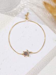 1pc Chic European & American Style Micro-Inlaid Zirconia Colorful Small Turtle Decorative Adjustable Bracelet
