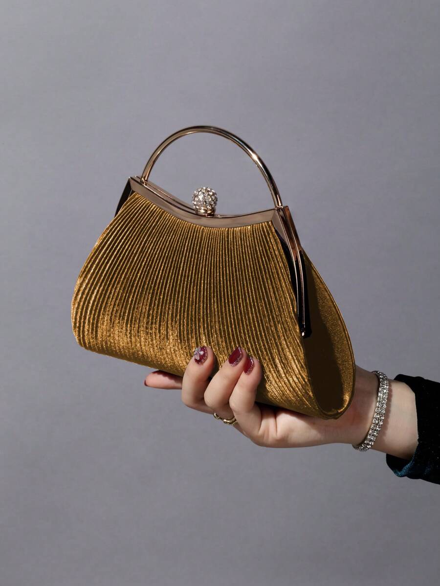 1 pieza Bolso de embrague metálico elegante decorado con rhinestones brillantes y glamorosos, adecuado para fiestas, bodas, cenas y banquetes de mujeres. Bolso de fiesta perfecto para mujer, ideal para fiestas, bodas, cenas y banquetes.