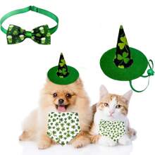 Pet Dog Saint Patrick's Day Costume Green Dog Top Hat And 1 Pc Pet Bow Tie Collars For Dogs Cats Puppy Kitten