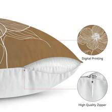 4pcs Brown Line Floral Print Set - Single-Sided Printed Throw Pillow Cover 45*45cm, Peach Velvet