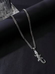 1pc Men's Casual Hip-Hop Alligator Shape Flat Steel Thick Chain Necklace - Silver - View 2
