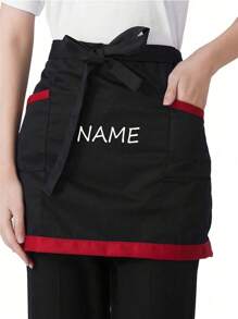 1pc Customized Unisex Polyester Apron With 2 Pockets, Short Half Waist Waiter Apron Work Uniform For Kitchen Supplies, Waitress Waiter Server Short Aprons Ideal For Waiters, Chefs, And Kitchen Supplies, Durable And Comfortable Half Waist Work Uniform